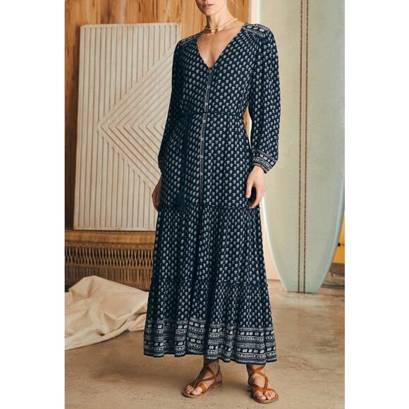 faherty orinda maxi dress NWT Faherty Orinda Earth Block Floral Print Maxi Dress Sz S